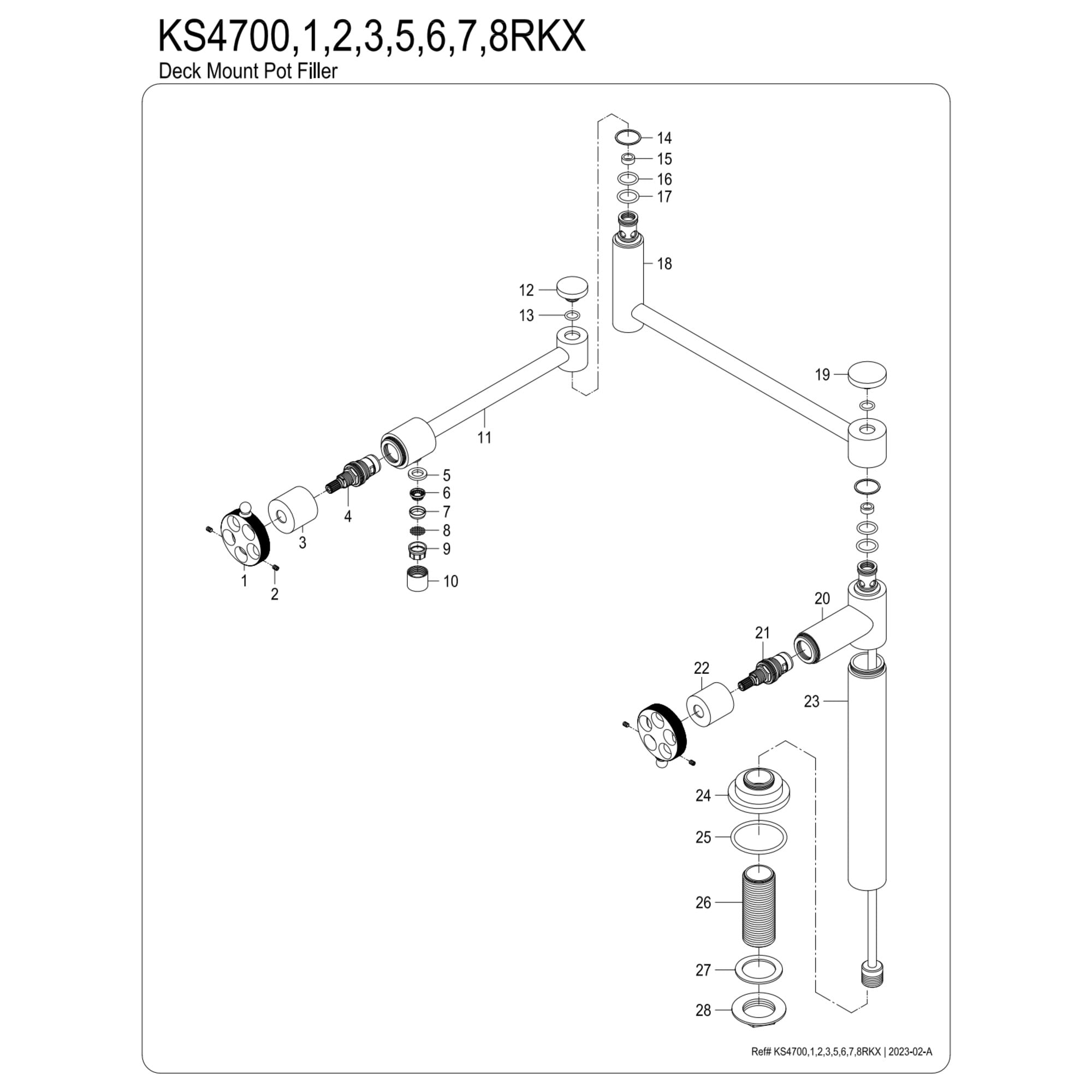 Kingston Brass KS4706RKX Webb Deck Mount Pot Filler Faucet with Knurled Handle, Polished Nickel
