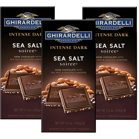 (3 Pack) Ghirardelli Dark Bar Sea Salt Soiree Bars, Chocolate Intense, 3.5