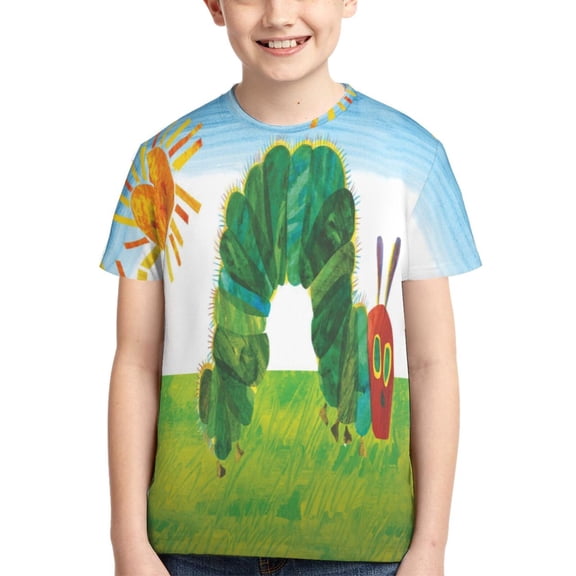 Kids 3D Graphic Hungry Caterpilla T-Shirts, Novelty Shirts Crewneck Short Sleeve Tees for Youth Boys Girls