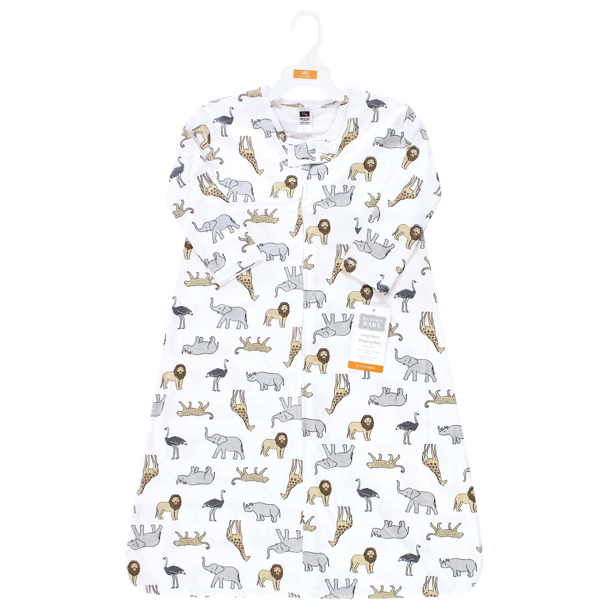 Hudson Baby Unisex Baby Long Sleeve Cotton Jersey Sleeping Bag, Modern Safari, 18-24 Months