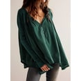 thumbnail image 3 of SUNSIOM Women Long Sleeve T-Shirts Solid Color V-Neck Buttons Casual Shirts Spring Fall Fashion Irregular Loose Tunic Tops, 3 of 6