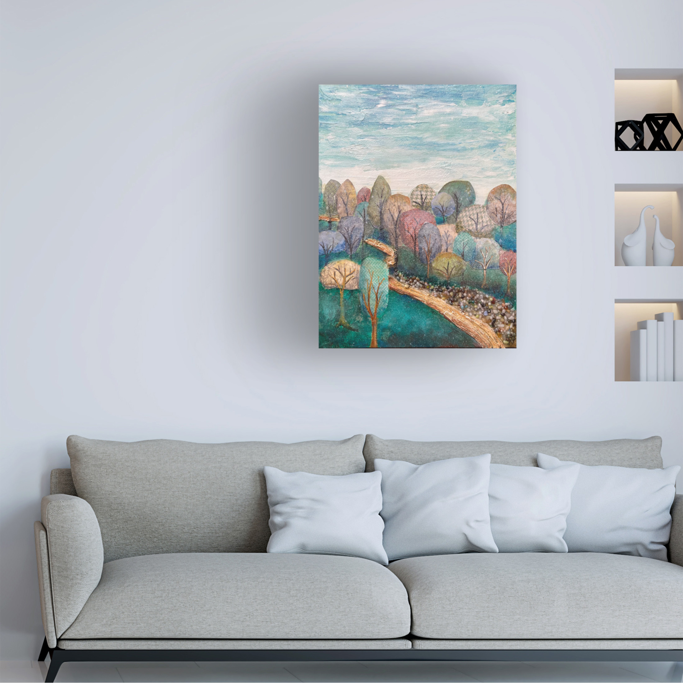 Canvas Wall Art - Christine Rotolo 'Mixed Media Path Through The Trees' Wall Art for Living Room, Bedroom, or Office Décor by Trademark Fine Art - 24 x 32 Inches