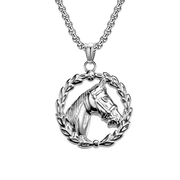 PAURO Men's Stainless Steel Vintage Horse Head Pendant Necklace Hip Hop Jewelry with Chain, Silver