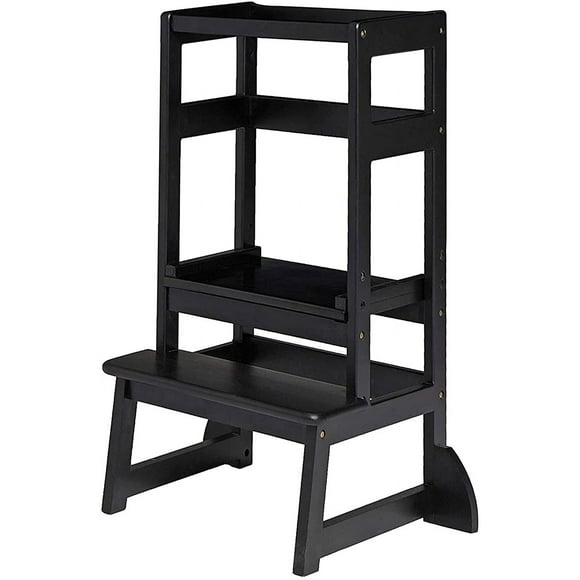 Kitchen Step Stool Height Adjustable for Kids Toddlers Children Standing Tower Learning Footstool Solid Wood Construction, Ages 18 Months to 5 Years LT05B