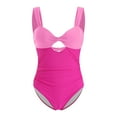 thumbnail image 6 of Linfrsh Women's One Piece Swimsuits Tummy Control Bathing Suit Color Block Swimwear Deep V Neck Swim Suit Pink,XL, 6 of 7