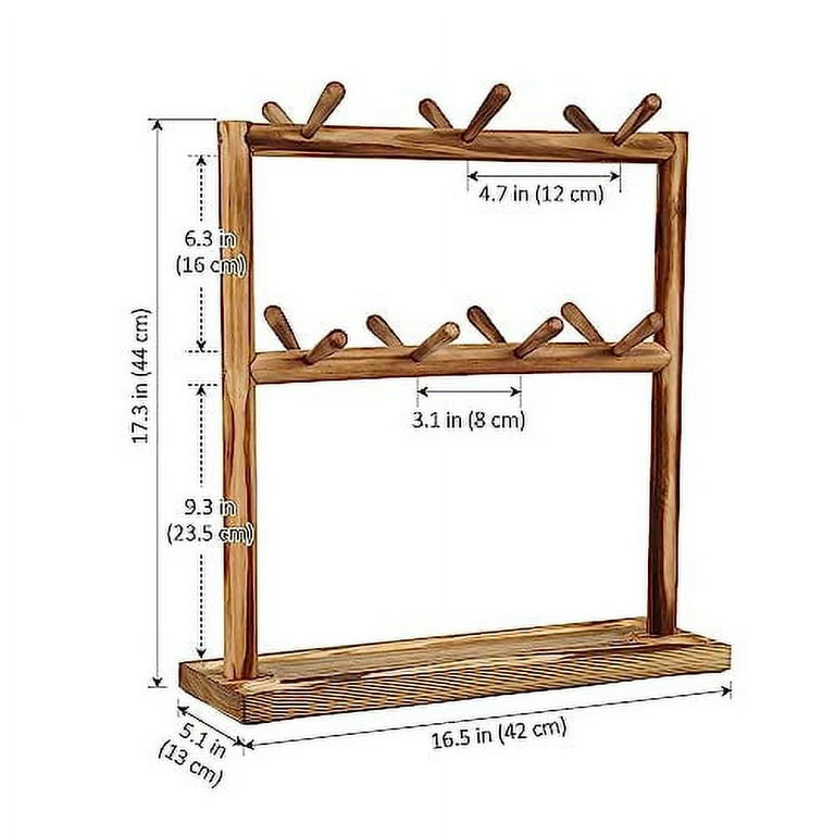 Puricon Mug Holder Coffee Cup Shelf for Counter, 2 Tier Wood Mug Tree Stand  Organizer with 14 Sturdy Hooks and Storage Base, Double Sides Tea Cups
