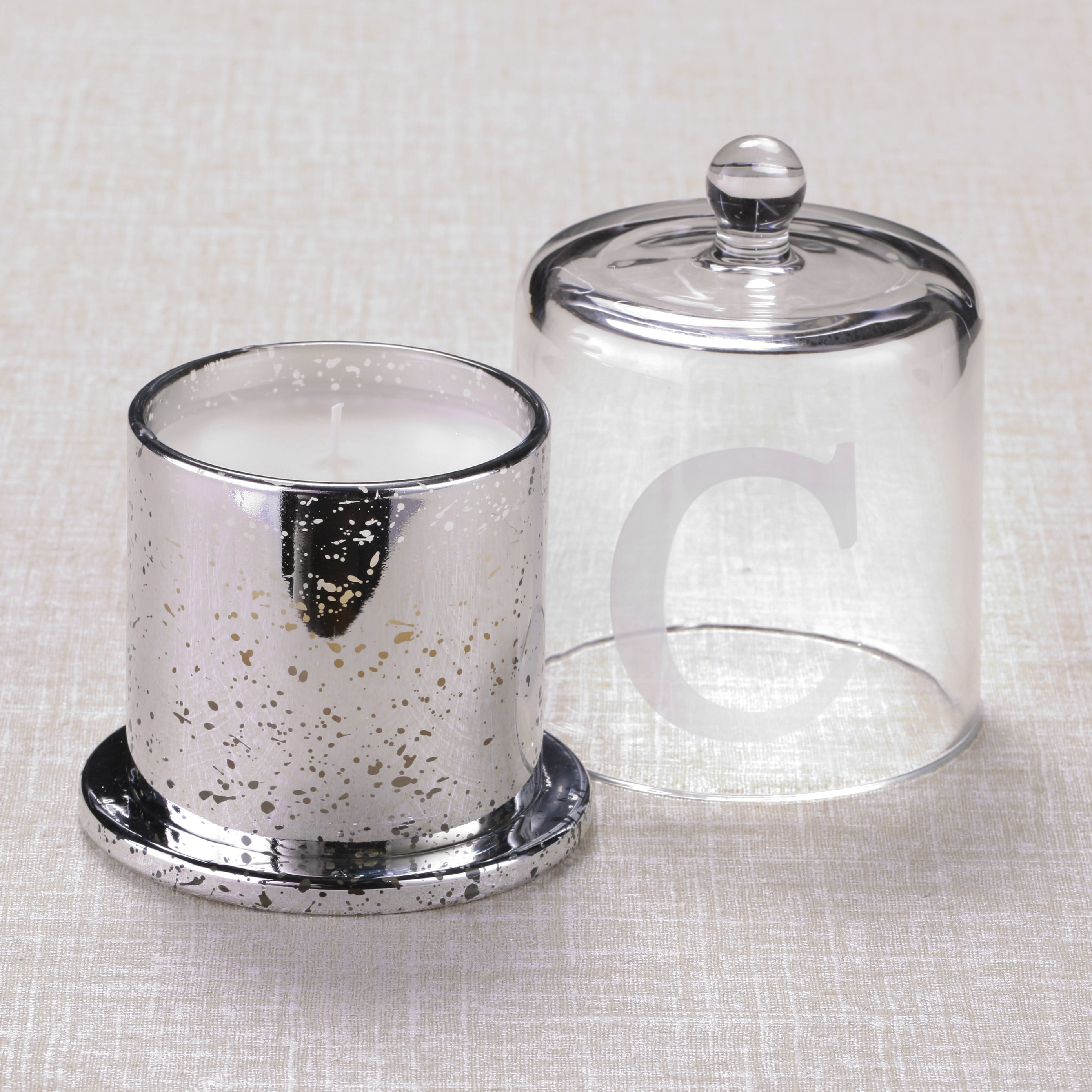 Monogram Mercury Glass Jar Candle with Cloche Top - Unscented - C