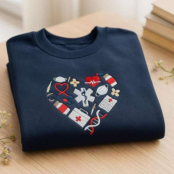 Medical Embroidered Shirt, Nurse Doctor Gift Sweatshirt, Healthcare T-Shirt, Hoodie with Stethoscope Heart, Graduation Gift for Med Student