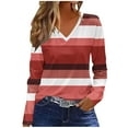 thumbnail image 2 of FRSASU Long Sleeve Shirts for Women Striped Printed V Neck Fall Basic Loose Fit Dressy Tops Hot Pink, 2 of 5