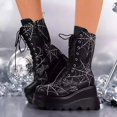 thumbnail image 2 of SACFOF Platform Goth Mid Calf Boots for Women Punk Motorcycle Round Toe Combat Chunky Heel Boots Lace Up Wedge Booties, 2 of 5