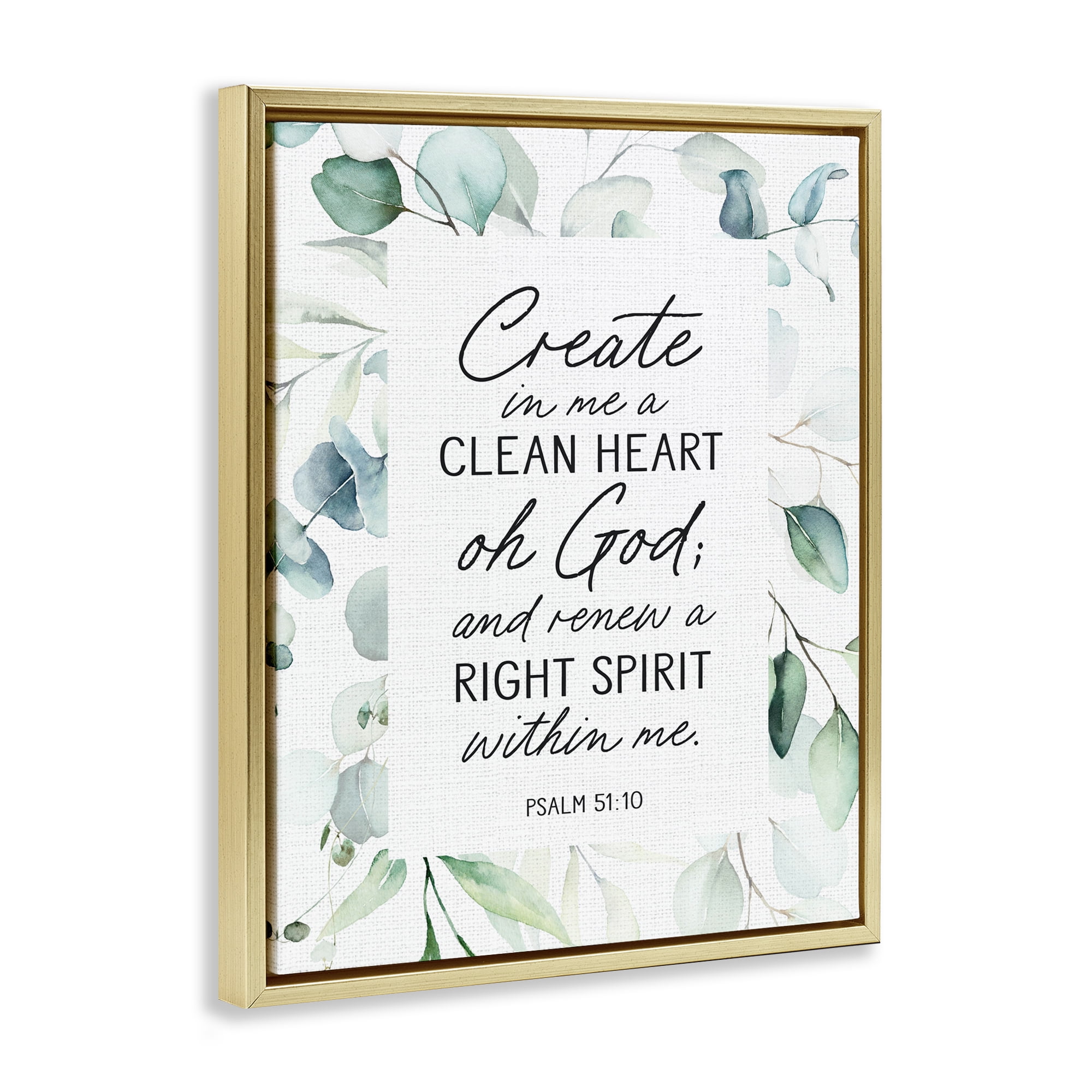 Clean Heart & Right Spirit Gold Framed Floater Canvas Wall Art, design by Lettered and Lined