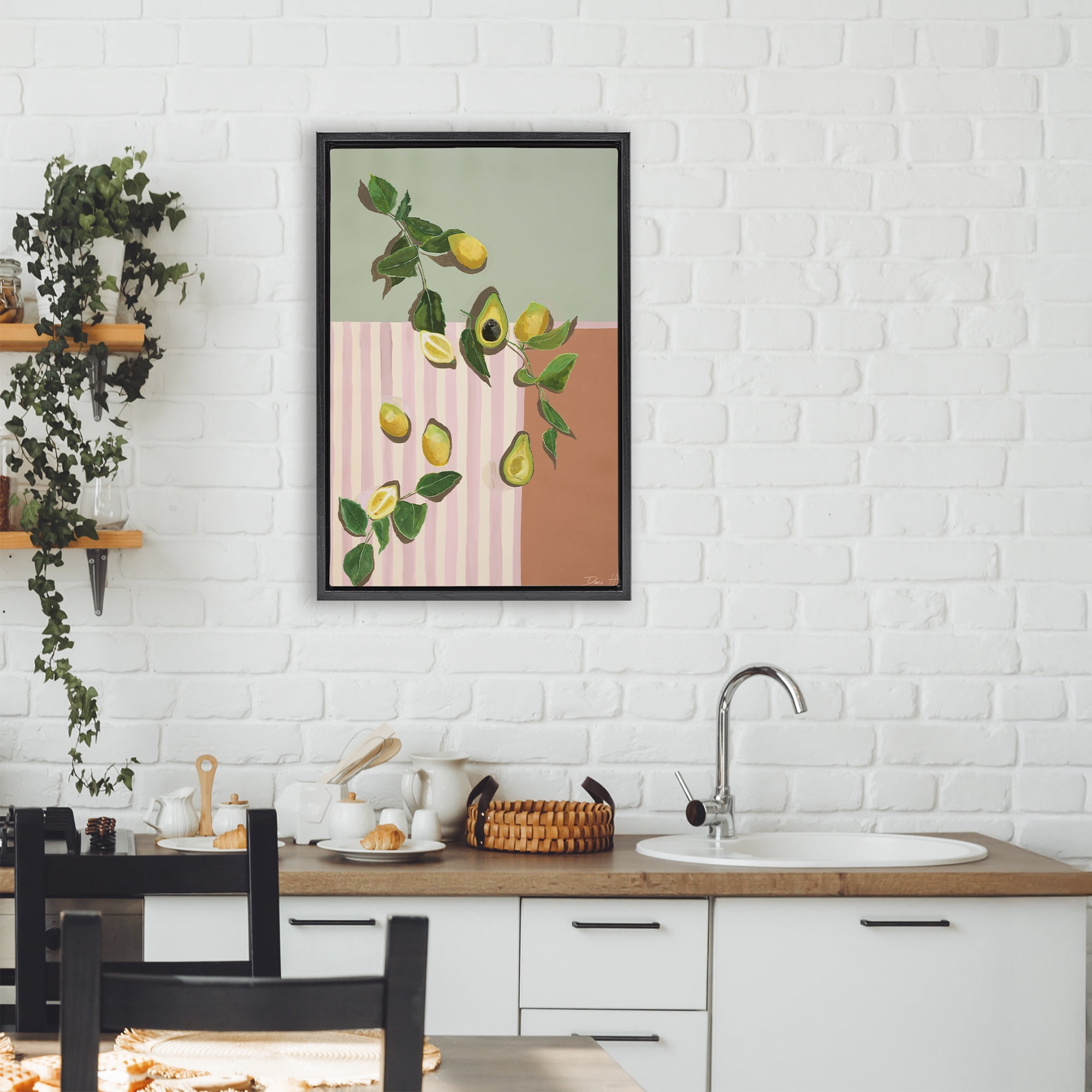 Stupell Industries Midcentury Avocado & Lemons Black Framed Floater Canvas Wall Art, design by Dani Heyward