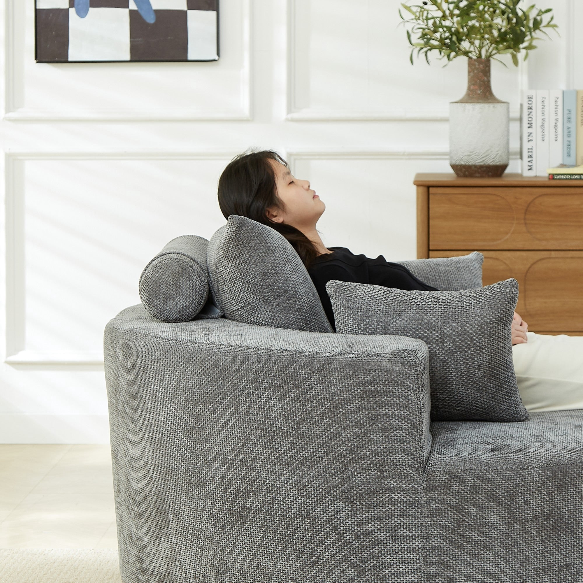Sailvan 55" Modern Chenille Single Seater Lounge Chair, Modular Cloud Sofa with Enveloping Pillows, No Assembly Lazy Chair for Living Room Grey