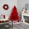 thumbnail image 5 of 6' Red Flocked Fraser Fir Artificial Christmas Tree with 350 Red Lights, 33 Globe Bulbs and 748 Bendable Branches, 5 of 7