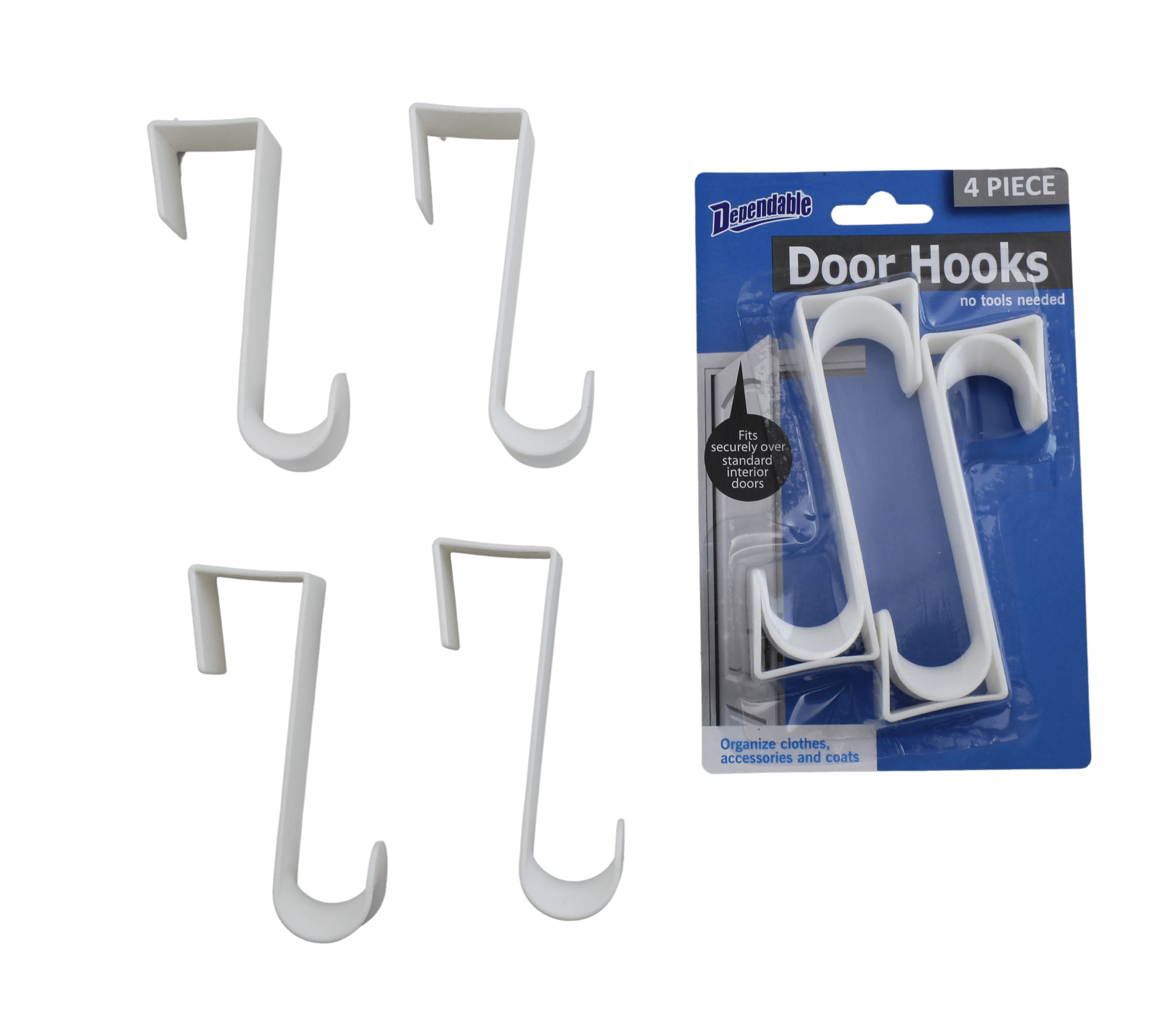 Hangerworld™ 6 White Strong Plastic Door Hooks Overdoor Storage Coat Hangers 
