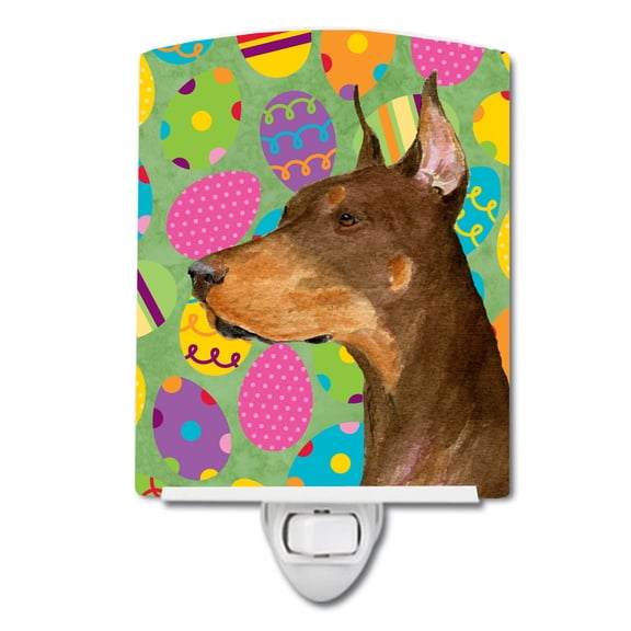 Caroline's Treasures SS4813CNL Doberman Easter Eggtravaganza Ceramic Night Light, 6x4x3", multicolor