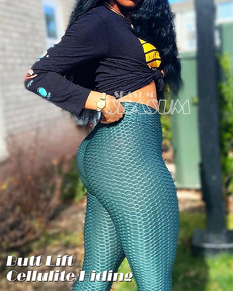 SEASUM Women's High Waist Yoga Leggings Tummy Control Butt Lift Tights  Textured Workout Running Pants Peacock Green XS - Walmart.com