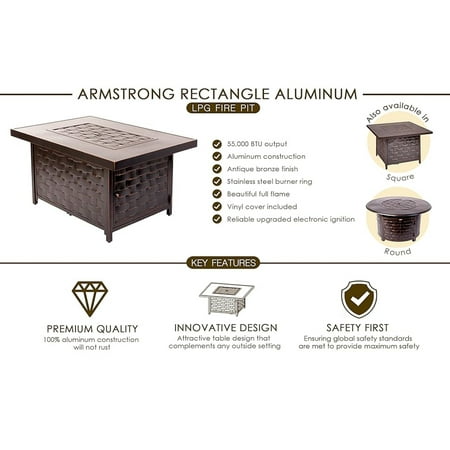 Fire Sense - Armstrong Rectangular Aluminum LPG Fire Pit - Antique Bronze