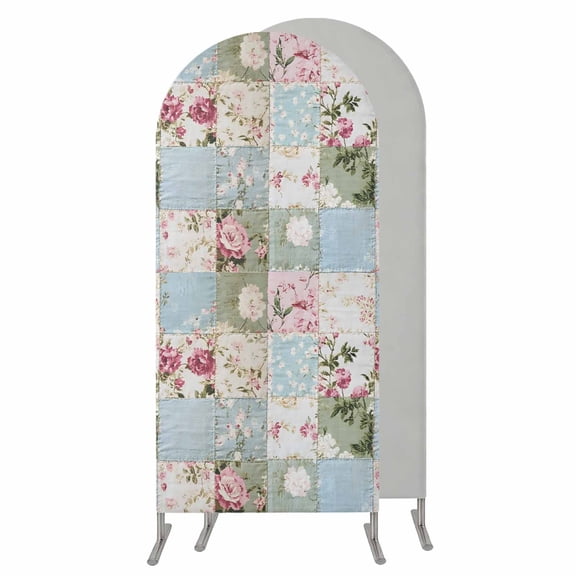 5FT Arch Backdrop Covers, Green Blue Pink Botanical Wedding Arch Cover Stretchy, Spring Floral Vintage Chiara Arches Backdrop Stand Covers for Birthday Baby Shower Party Banquet Decor