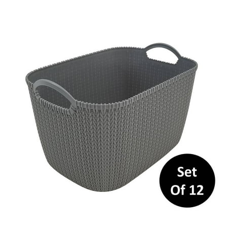 Homz Large Decorative Storage Rattan Bin Grey Set Of 12