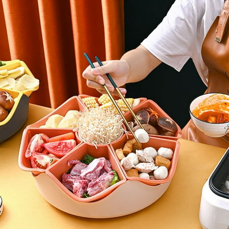 

TUOBARR Rotable Hot Pot Vegetable Tray Nested Veg-gie Platter With Colander Plastic 7 Cell Divided Storage Containers For Party Serving Appetizers Relish Fruit