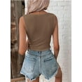 thumbnail image 6 of Women'S Twist Front V Neck Ribbed Knit Sleeveless Sexy- Tank Crop Top Brown XL, 6 of 7