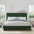 thumbnail image 3 of SHA CERLIN Green King Size Platform Bed Frame with Velvet Vertical Channel Headboard, Adult, 3 of 9