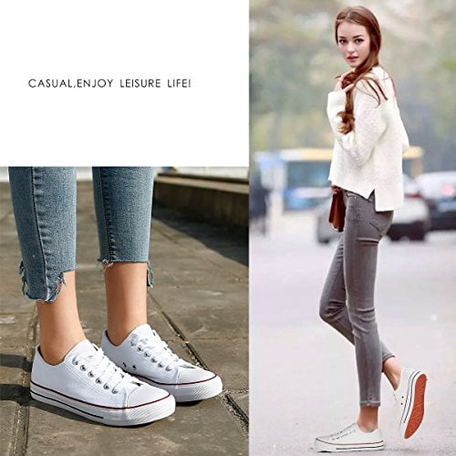 ZGR Womens Canvas Low Top Sneaker Lace-up Classic Casual Shoes (10 B(M) US, White) ZGR ZGR