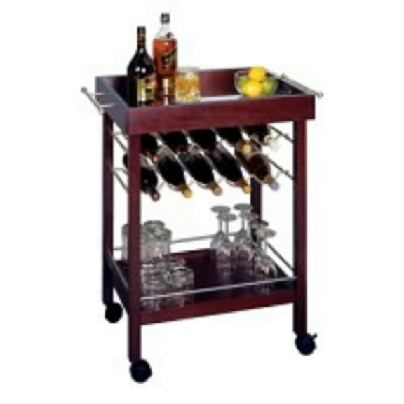 Contemporary Home Living Wooden Bar Portable Cart with Wheels - 33" - Brown