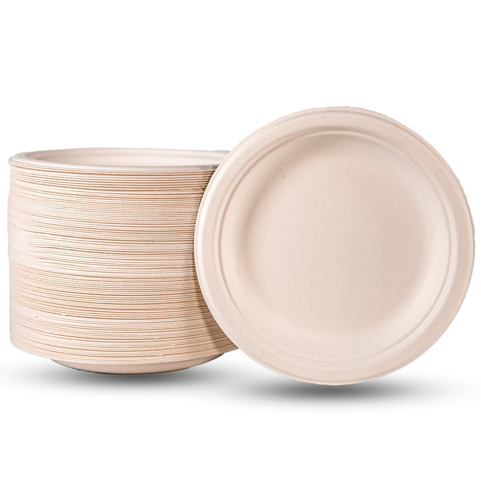 JUST PACK IT Eco-Friendly 100% Compostable AFN1Disposable Microwavable Sugarcane Paper Plates - Heavy-Duty Unbleached (125, 6" Round Plates)