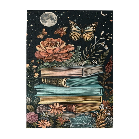 500 PCS Books and Butterflies in the Moonlight - 500 Piece Vibrant Jigsaw,Wonderful imagination,Fantasy Style Wooden Puzzles as Home Decoration,Adults Puzzle,Challenging Brain Exercise