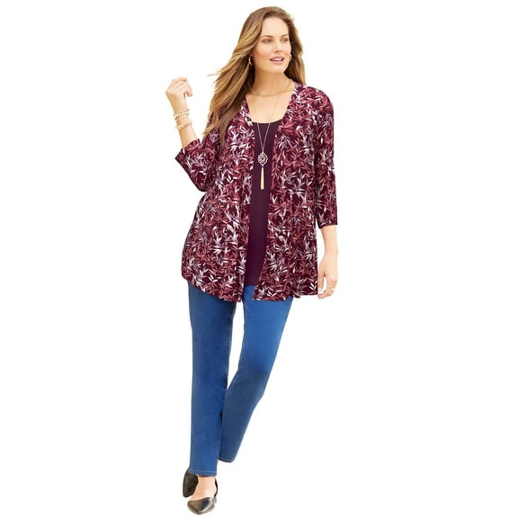 Catherines Women's Plus Size Cardigan And Tank One Piece Top