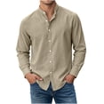 thumbnail image 2 of Gamivast Dress Shirts for Men Stand Collarlong Sleeve Button Down Blouses Casual Slim Fit Solid Tops Lightweight Work Office Outfits Khaki XXL, 2 of 6