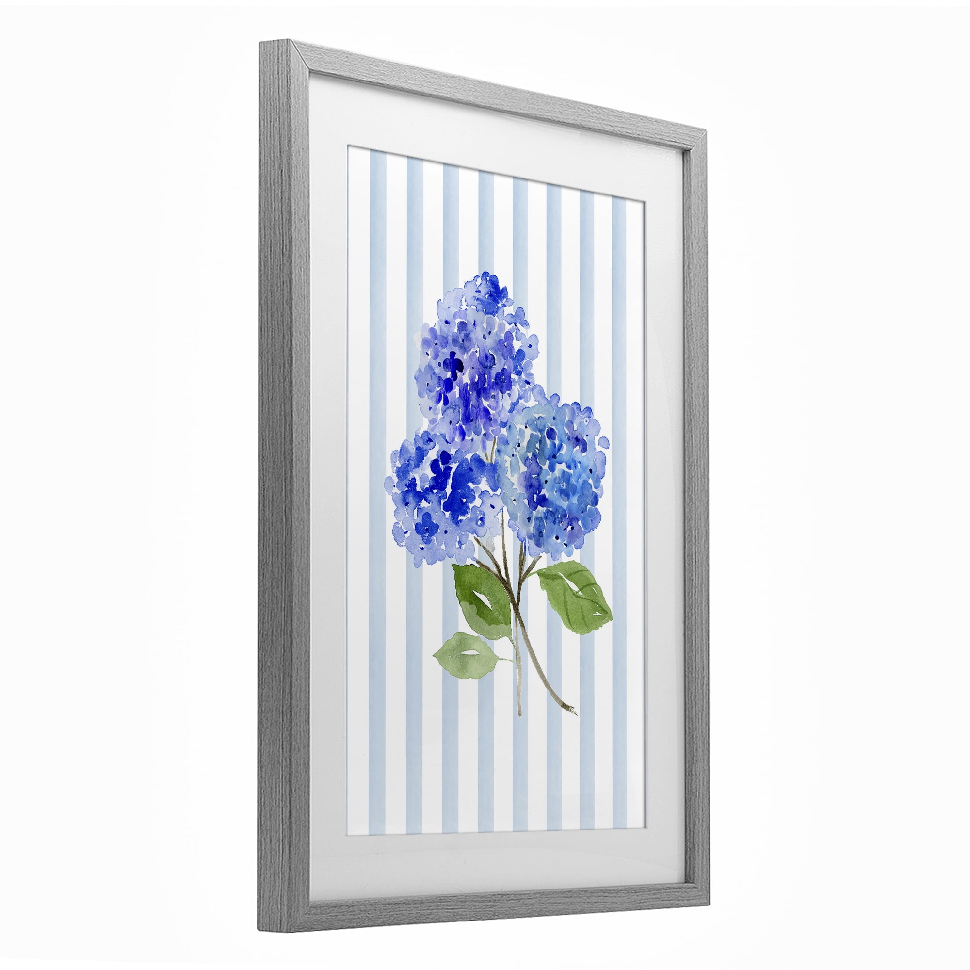 Stupell Industries Blue Hydrangeas over Stripes Gray Framed Print Under Glass, design by Corinne Haig