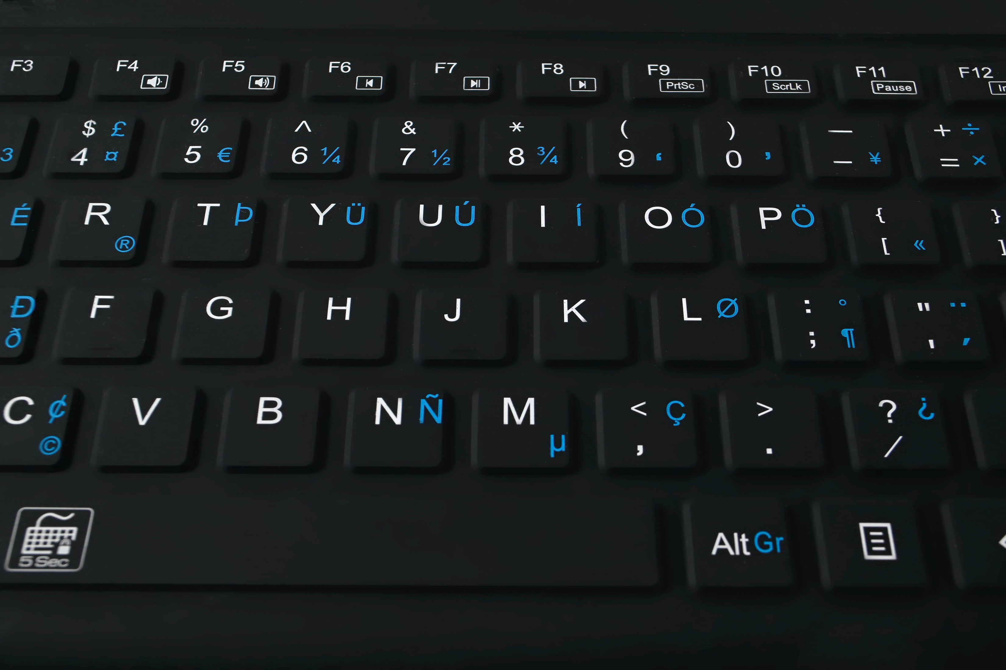 WetKeys 'Blue Connect' Professional-grade Rigid Silicone Waterproof Wireless Bluetooth®; Keyboard with ON/OFF Switch (BT) (Black) | KBWKRBT99Si-BK