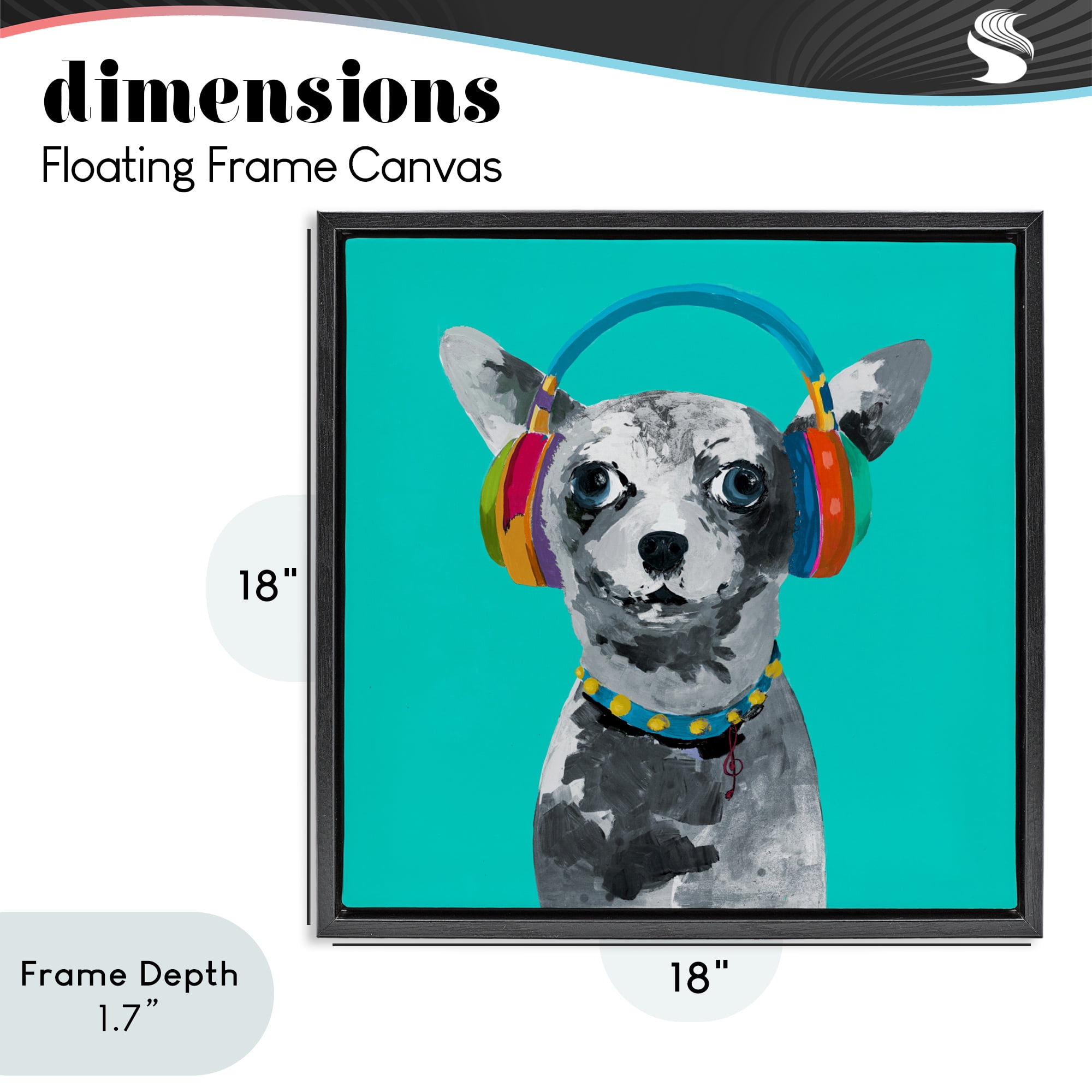 Stupell Industries Jammin' Pup on Blue Black Framed Floater Canvas Wall Art, design by Lorenzo Collective