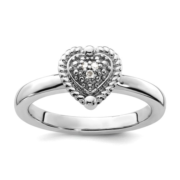 925 Sterling Silver Polished Prong set Stackable Love Heart Diamond Ring Size 6 Stackable Ring for Women