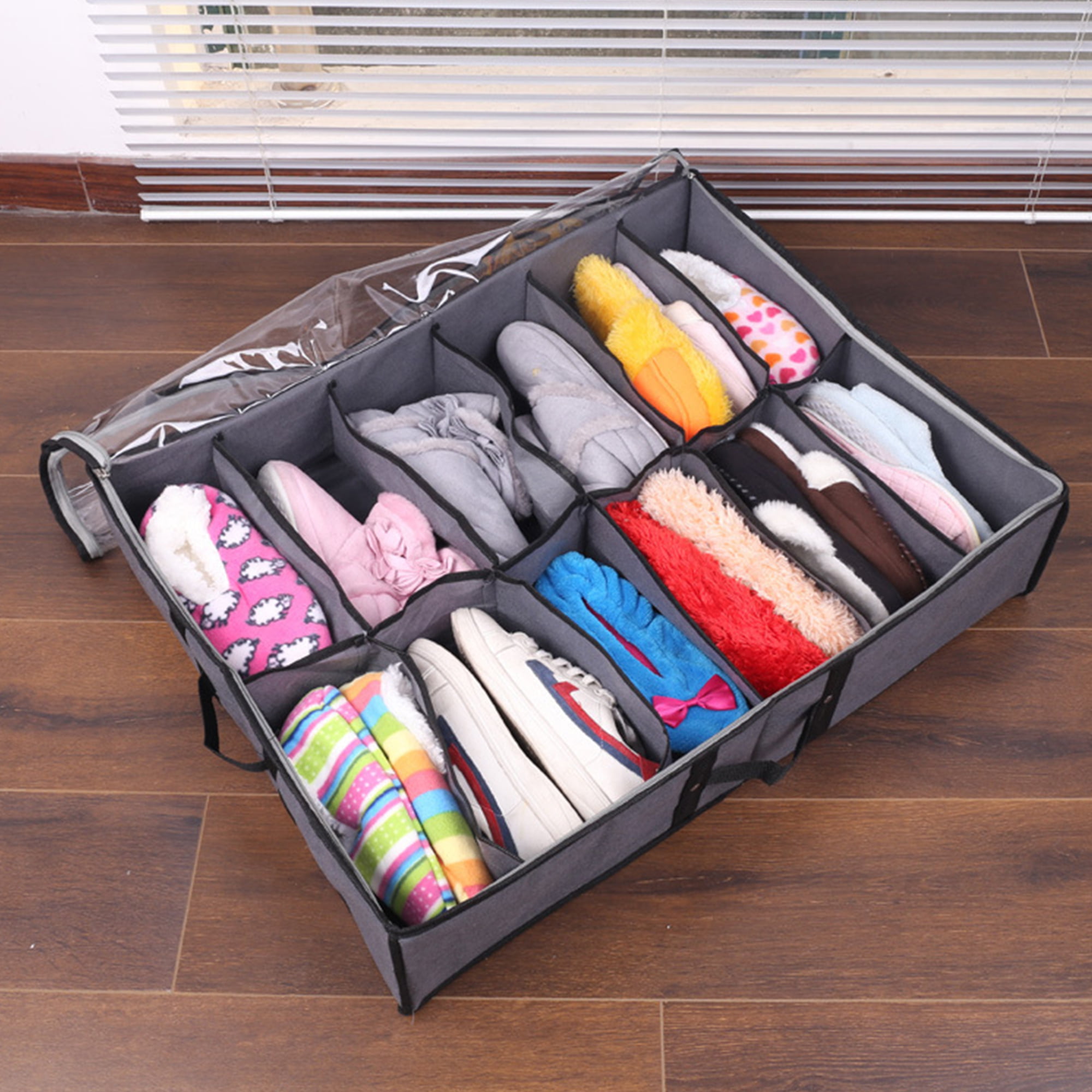 12 Pairs Under Bed Foldable Shoe Organizers Container Box Holder Bag with Zipper 