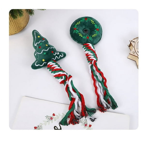 1 pieza de juguete de peluche con diseño navideño para limpiar los dientes, cuerda con nudo, juguete para mascotas, juguete masticable duradero para perros y gatos, suministro para limpiar los