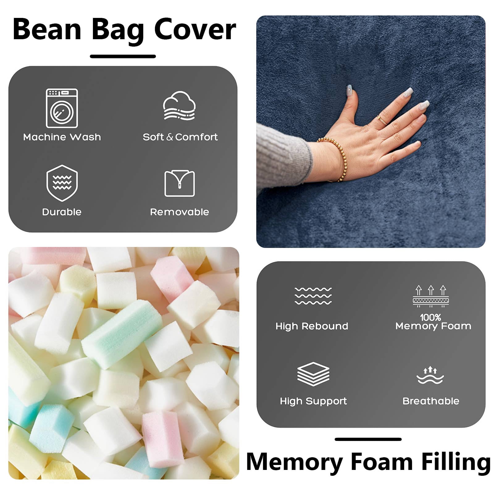 zyoiszvq 5ft Bean Bag Chair for Adults with Filling Memory Foam,Removable Flannel Cover,College Dorm Furniture