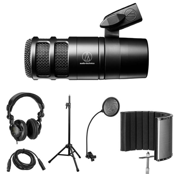 Audio-Technica Audio-Technica AT2040 Hypercardioid Front-Address Dynamic Podcast Microphone Bundled with, Reflection Filter, Tripod Mic Stand, Pop Filter, 10' XLR Cable, Studio Headphones, Vocal