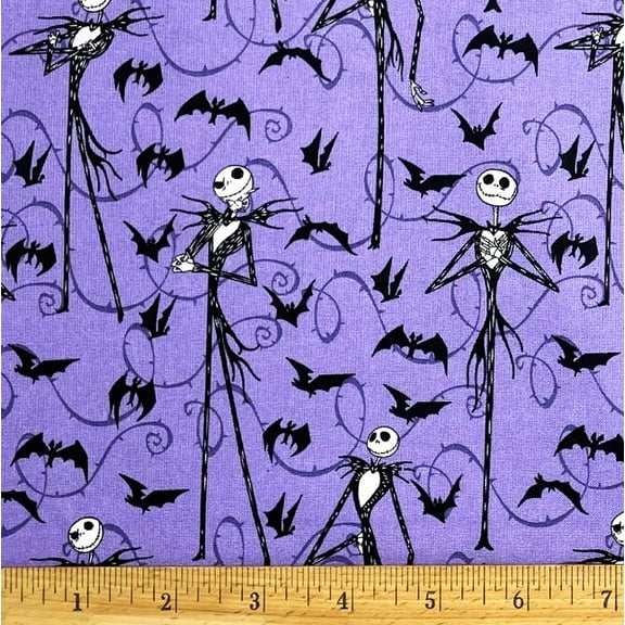 1 Fat Quarter - Nightmare Before Christmas Jack on Purple Cotton Fabric - 21" X 18"