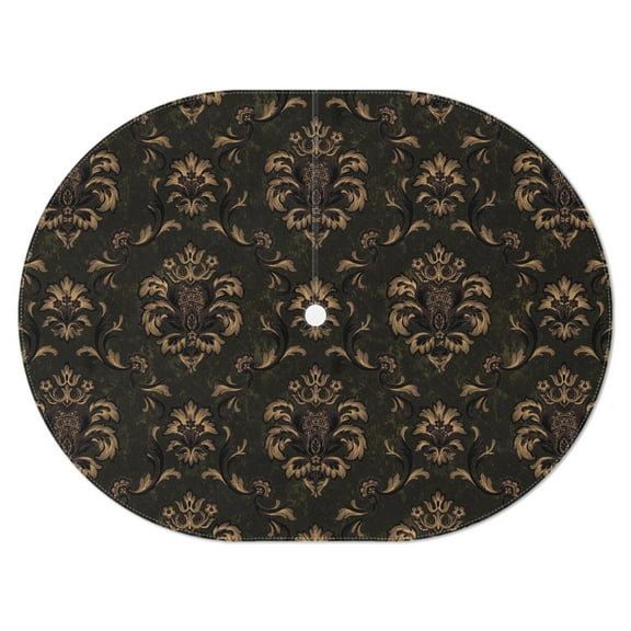 Outdoor Oval Waterproof Black Gold Baroque Tablecloth with Umbrella Hole and Zipper,Reusable Indoor/Outdoor Durable Table Cover for Patio, Party, Picnic 54 X 72 Inch