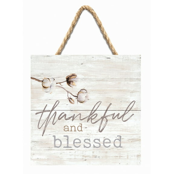 P. Graham Dunn Thankful and Blessed Cotton Blossom 7 x 7 Inch Wood Pallet Wall Hanging Sign