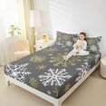 thumbnail image 4 of Manfei Winter Snowflake Print Bed Sheets for Kids, Western Vintage Festival King Sheets, Happy Christmas Sheet Set, Breathable Home Decor, 4 Pieces, 4 of 7