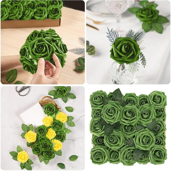 Riforla Simulation Pe Foam Rose Flower Flower Home Decoration Party Wedding Bride Holding 25 Flowers Artificial flowers Green