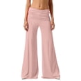 thumbnail image 2 of Coral Fold Over Pants for Women Loose Foldover Yoga Pants Ruched Waist Casual Palazzo Pants Flare Wide Leg Leggings Light pink S, 2 of 8