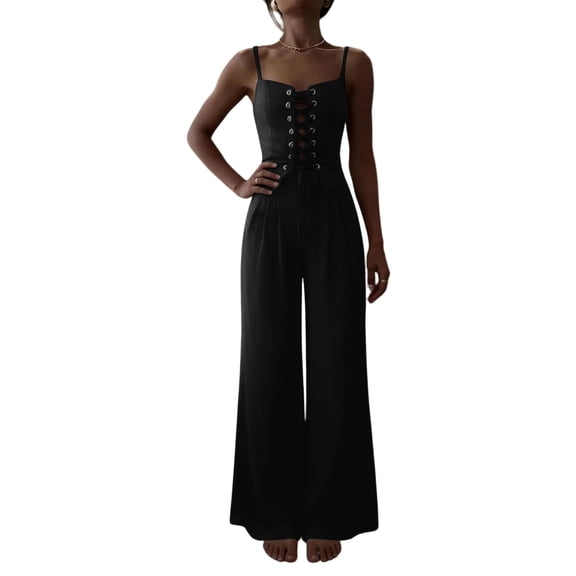 CLOISE Women 2 Piece Outfits Sleeveless Plus Size Matching Sets Cut Out Outfits Tank Tops Wide Leg Pants Travel Clothes