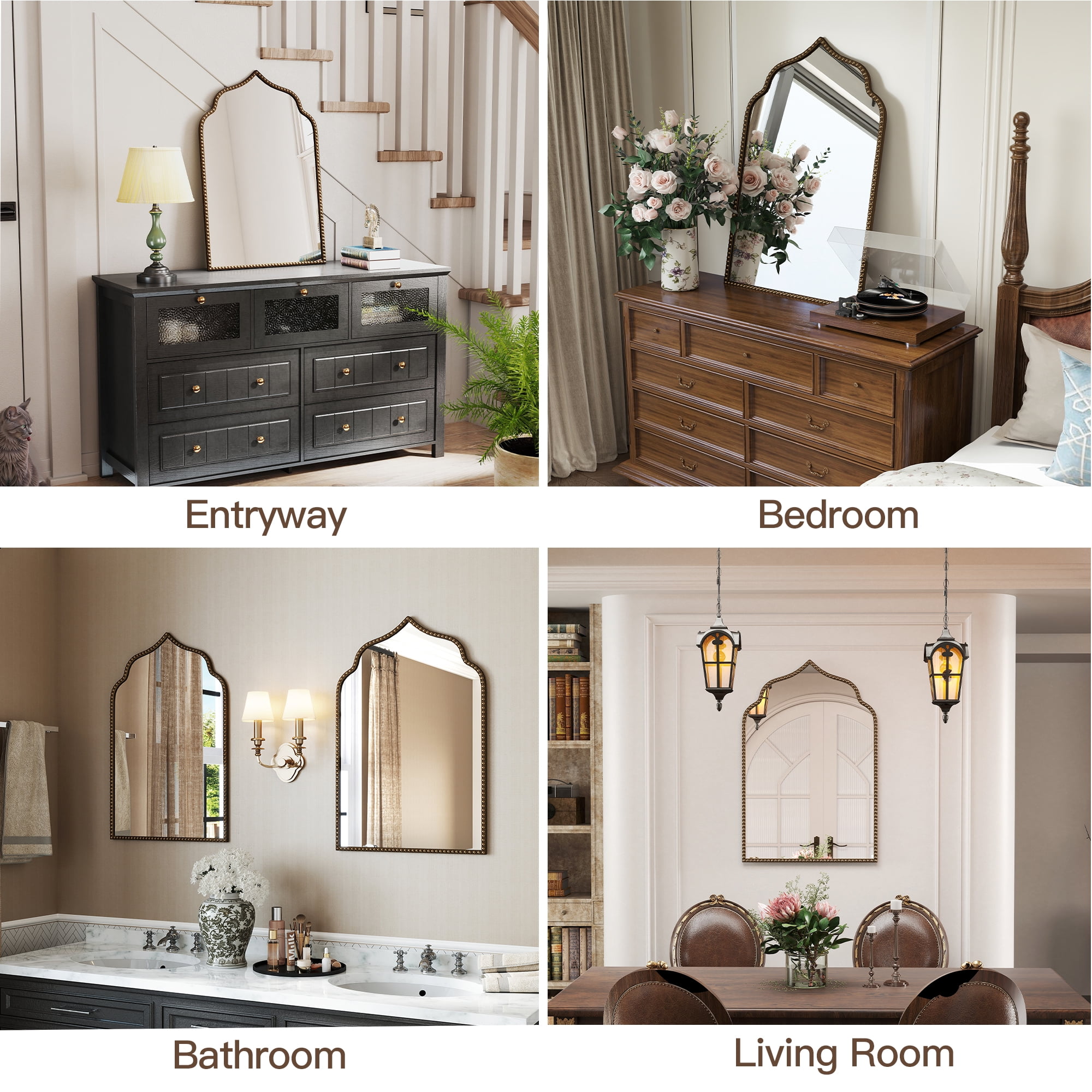 Goosiay Arched Mirror for Wall, 20" x 30" Vintage Gold Mirror, Wall Mirror for Living Room, Bathroom, Bedroom, Entryway, Antique Bronze Mirror