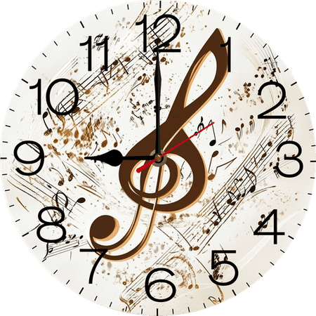 Eveokoki Musical Note 10 inch Silent Non-Ticking Round Wooden Wall Clocks Battery Operated Quartz Analog Handing Clock for Bedroom Bathroom Kitchen Kids Living Room Decor